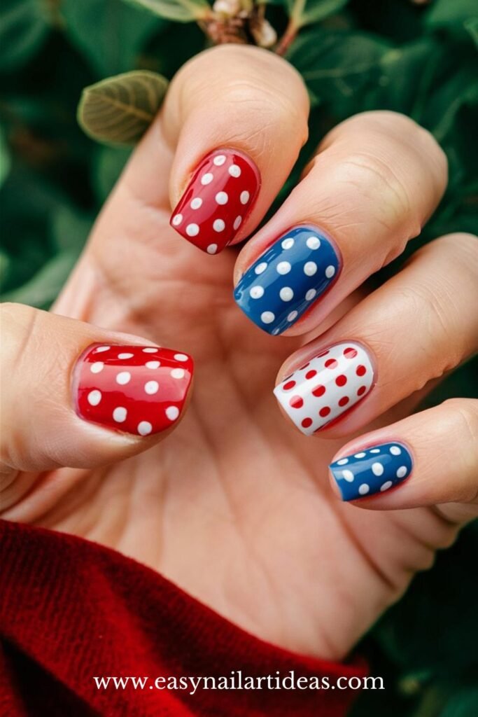 Polka dot July 4th nail art ideas